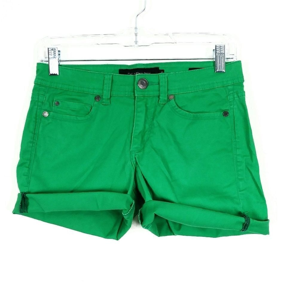 Calvin Klein Bright Green Low Rise Cutoff Shorts Size 2